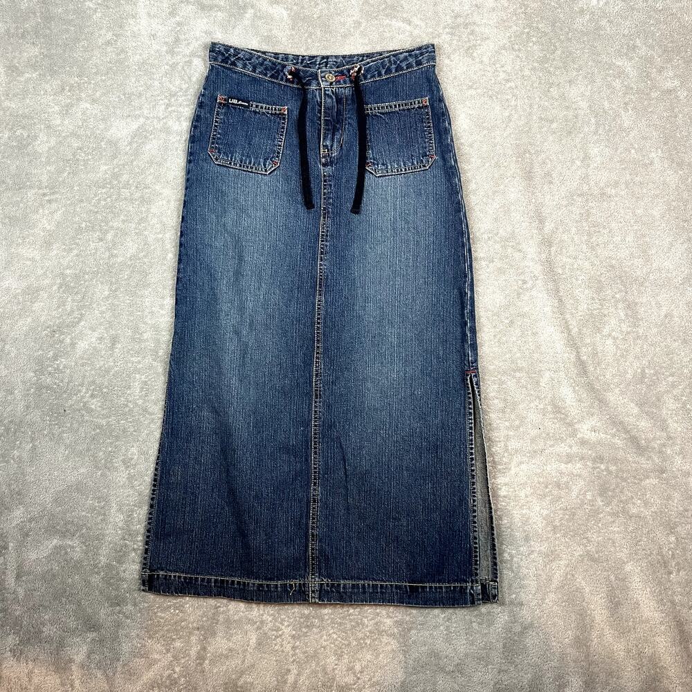 Vintage Union Bay‎ Denim Midi Skirt Womens 0 Y2K Early 2000s Side Slits